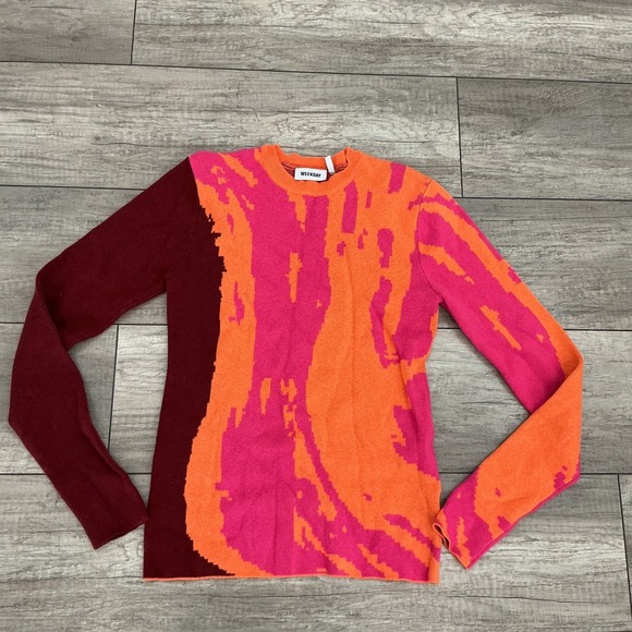 Weekday Maya Jacquard Knit Top Abstract Print Long Sleeve Sweater Size M - Picture 2 of 7